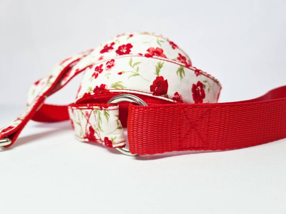 Red floral dog lead
