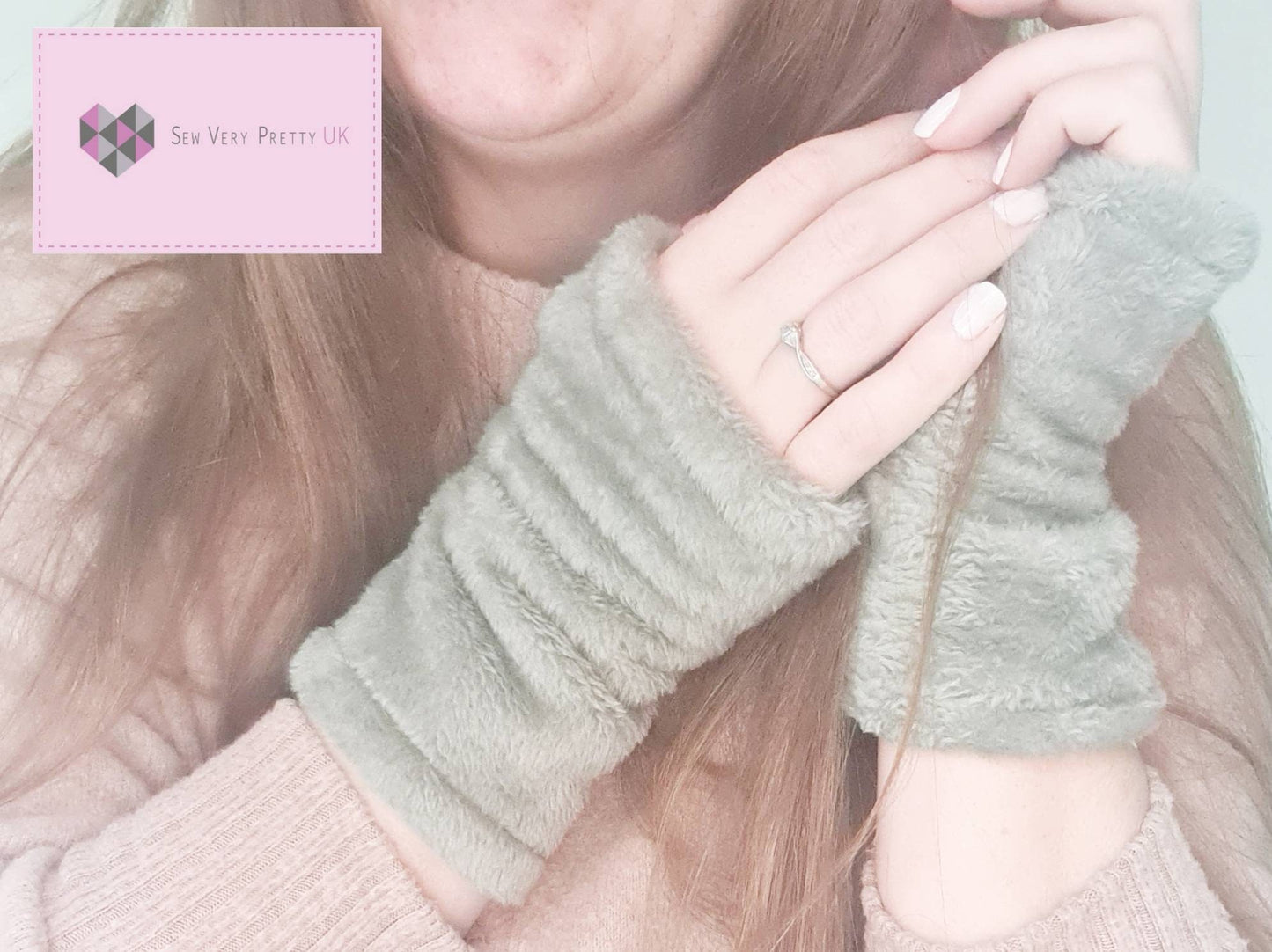 Ladies and men's soft cuddle fleece fingerless gloves