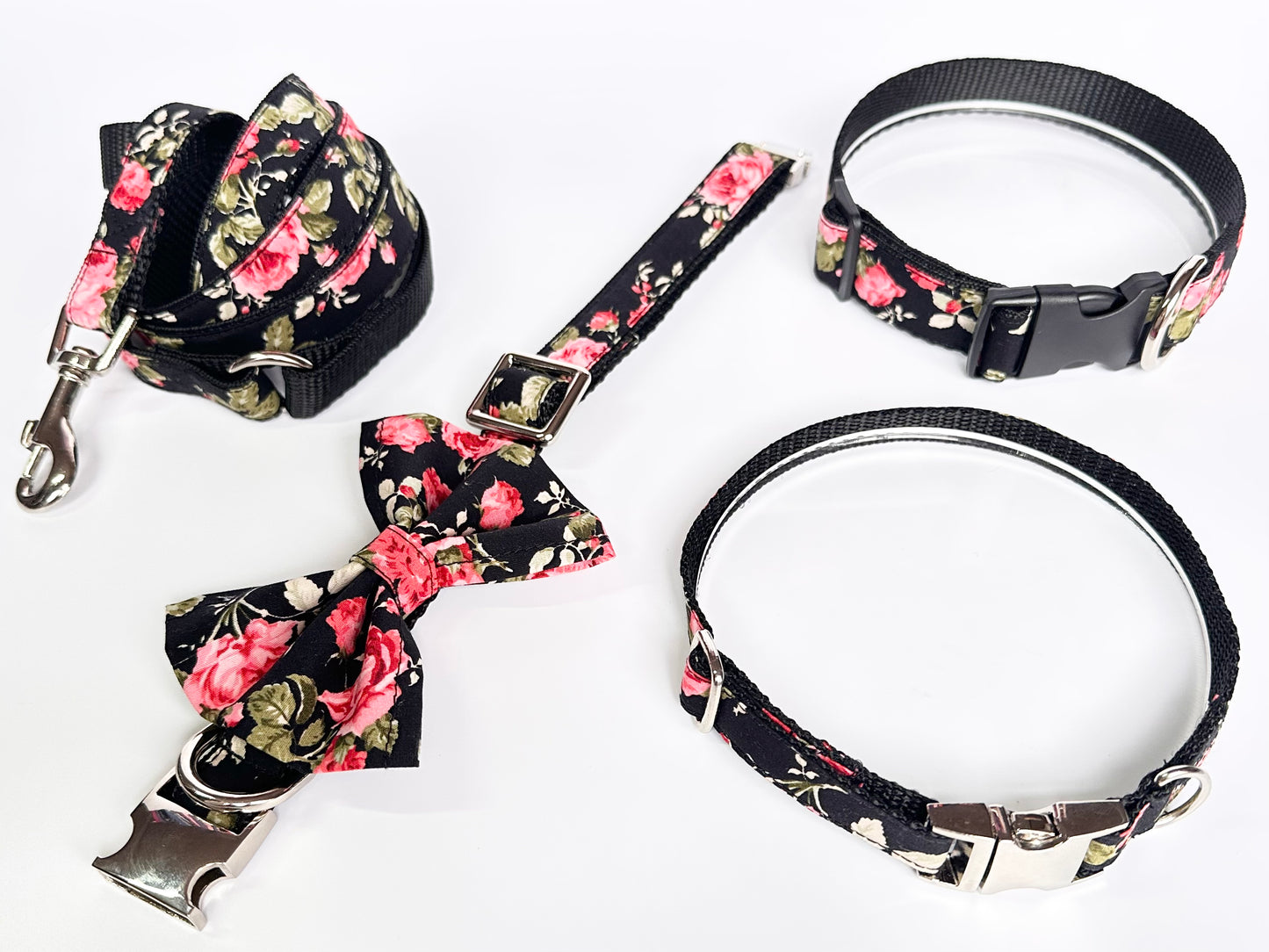 Rockabilly Rose Collar, Lead & Bow Set