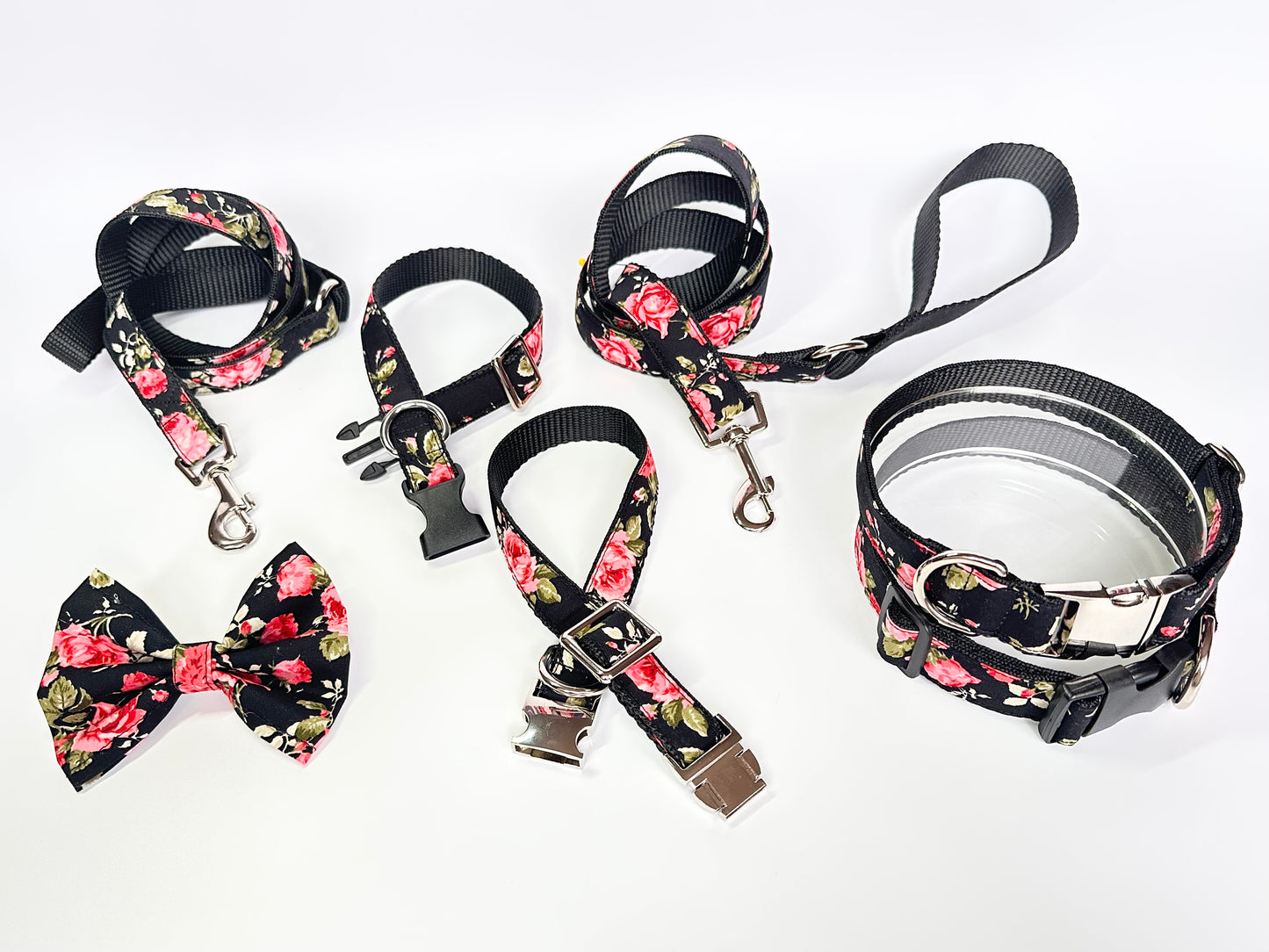 Rockabilly Rose Collar, Lead & Bow Set