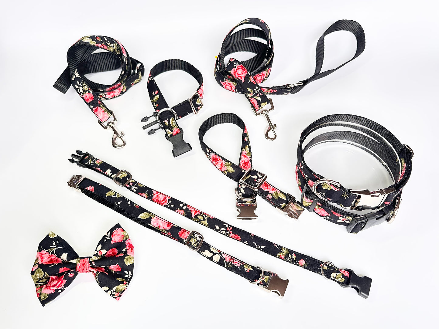 Rockabilly Rose Collar, Lead & Bow Set