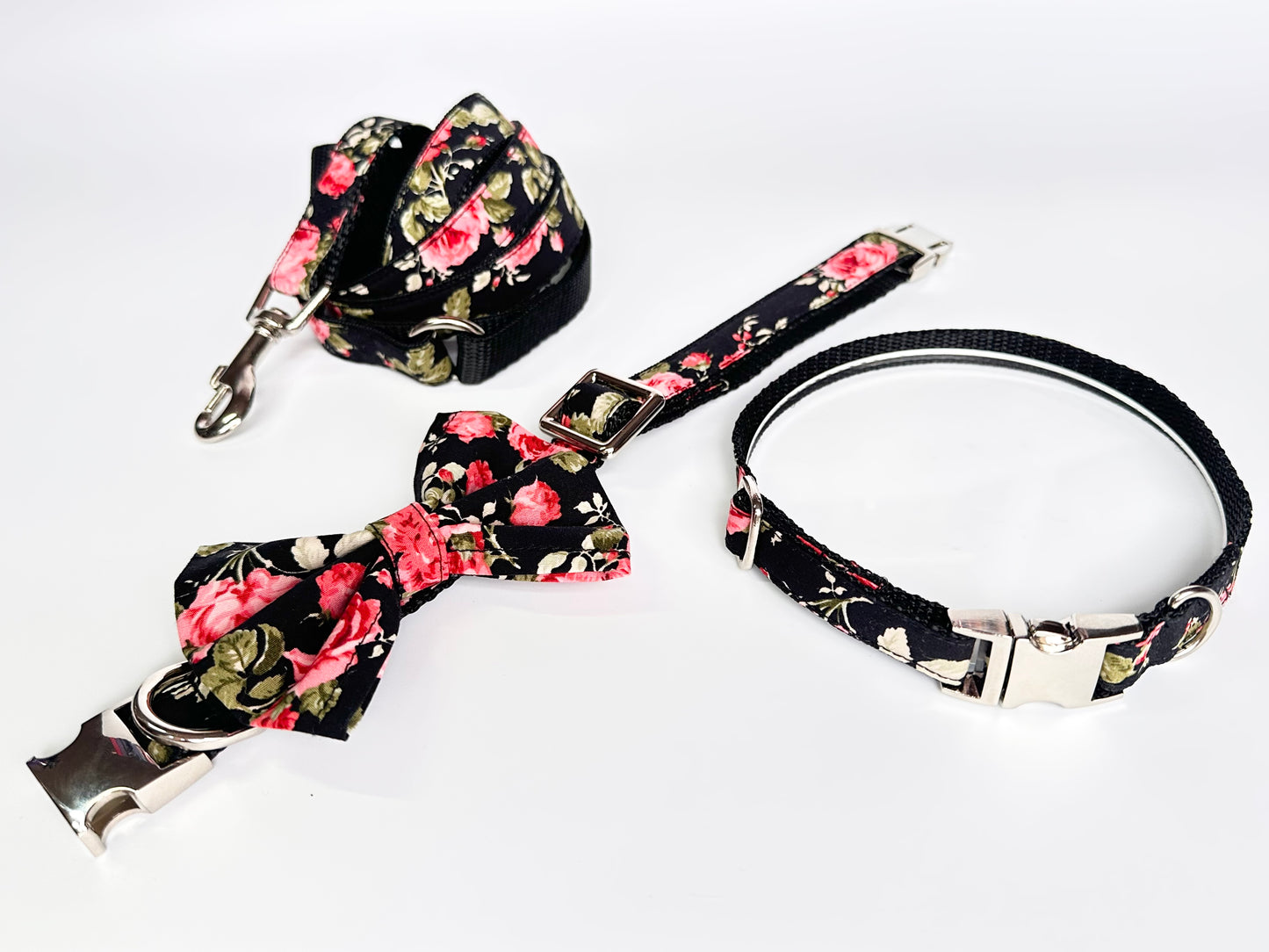 Rockabilly Rose Collar, Lead & Bow Set