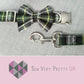 Green tartan collar, lead and bow set
