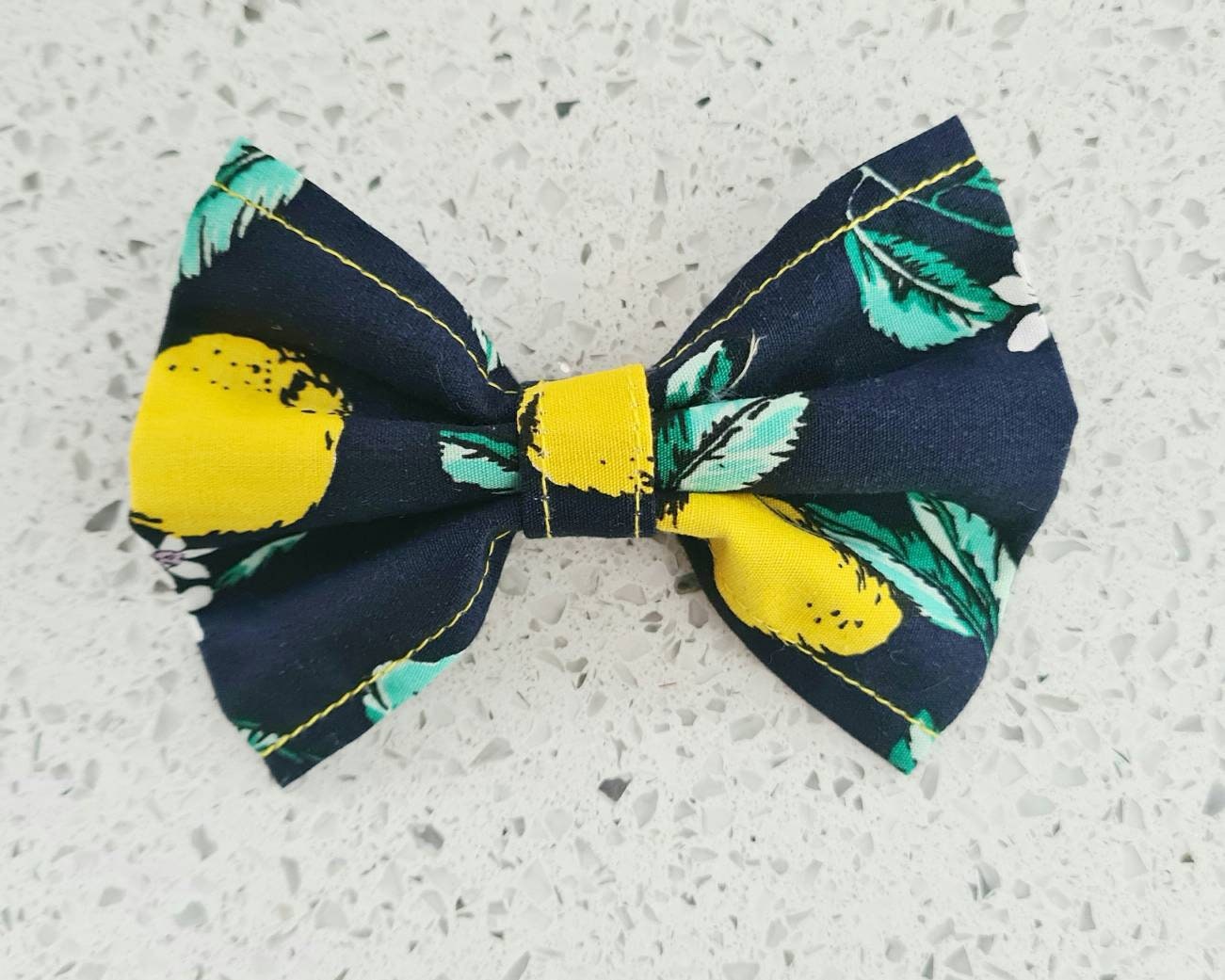 Lemon and navy bow tie