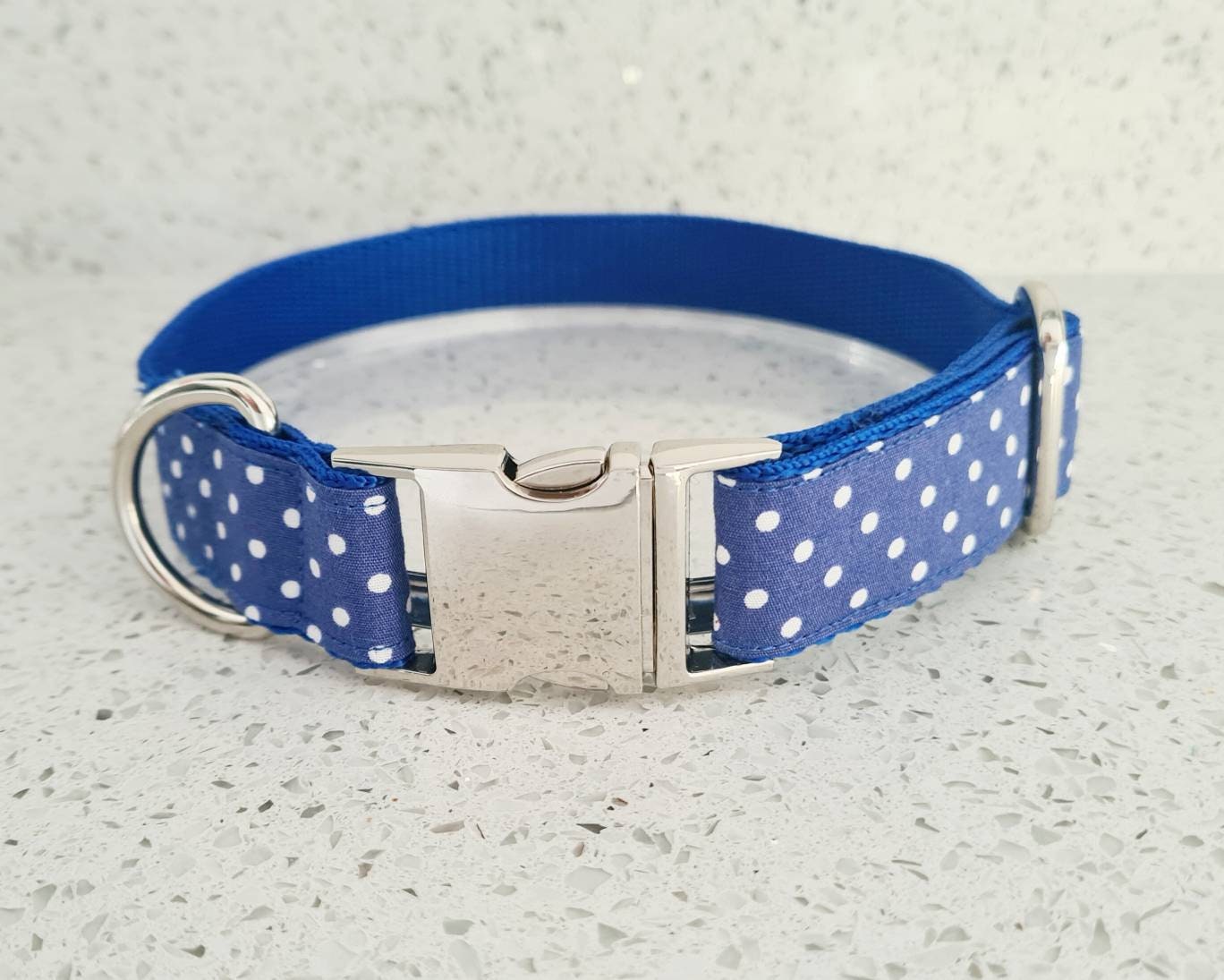 Blue polka dot dog collar