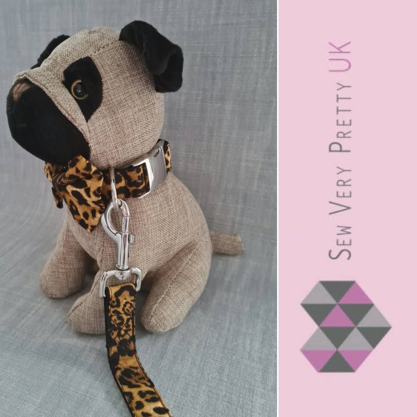 Leopard print collar, lead and bow set