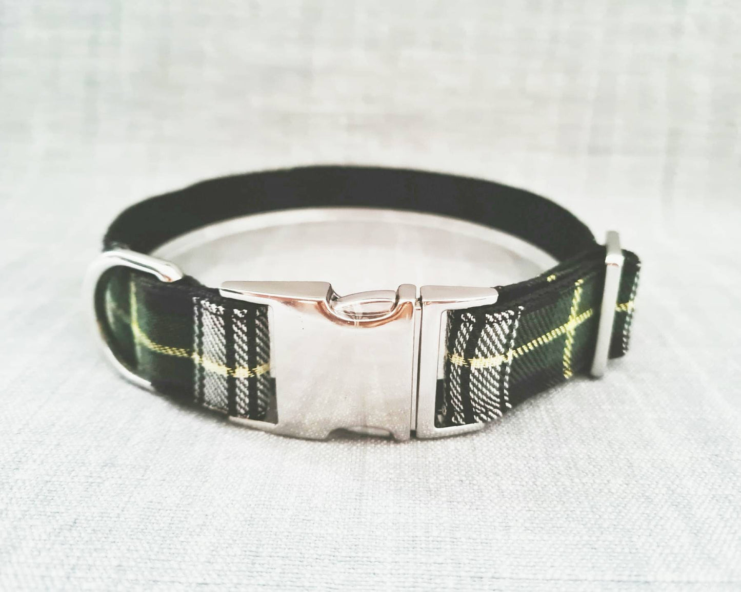 Green tartan dog collar