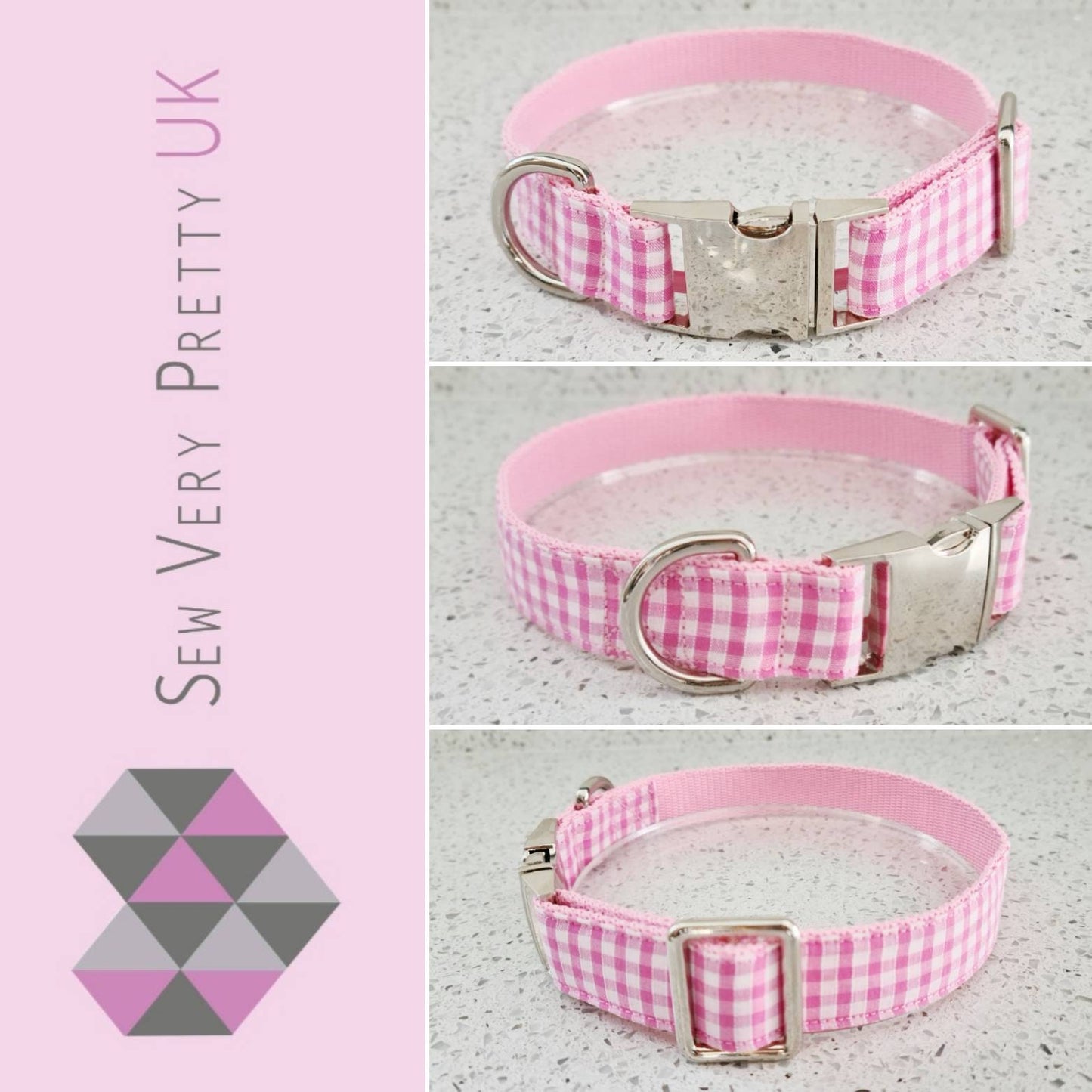 Pink gingham dog collar