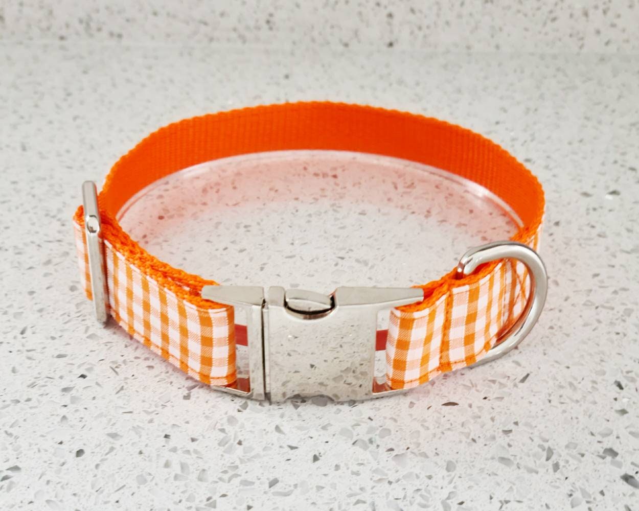 Orange gingham dog collar
