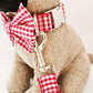 Red gingham collar, lead and bow set