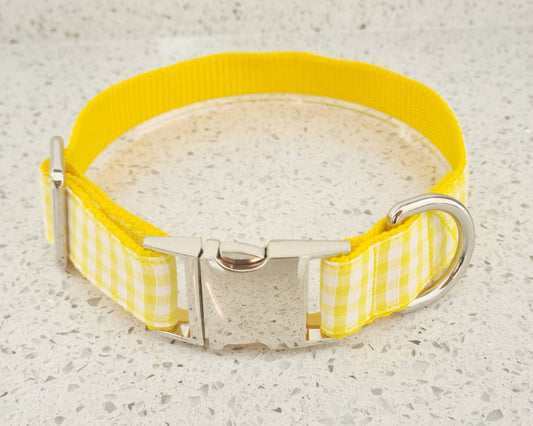 Yellow gingham dog collar