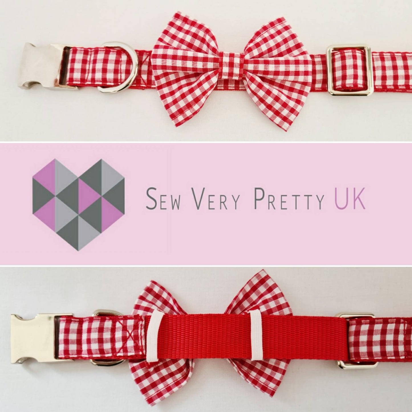 Red gingham collar, lead and bow set