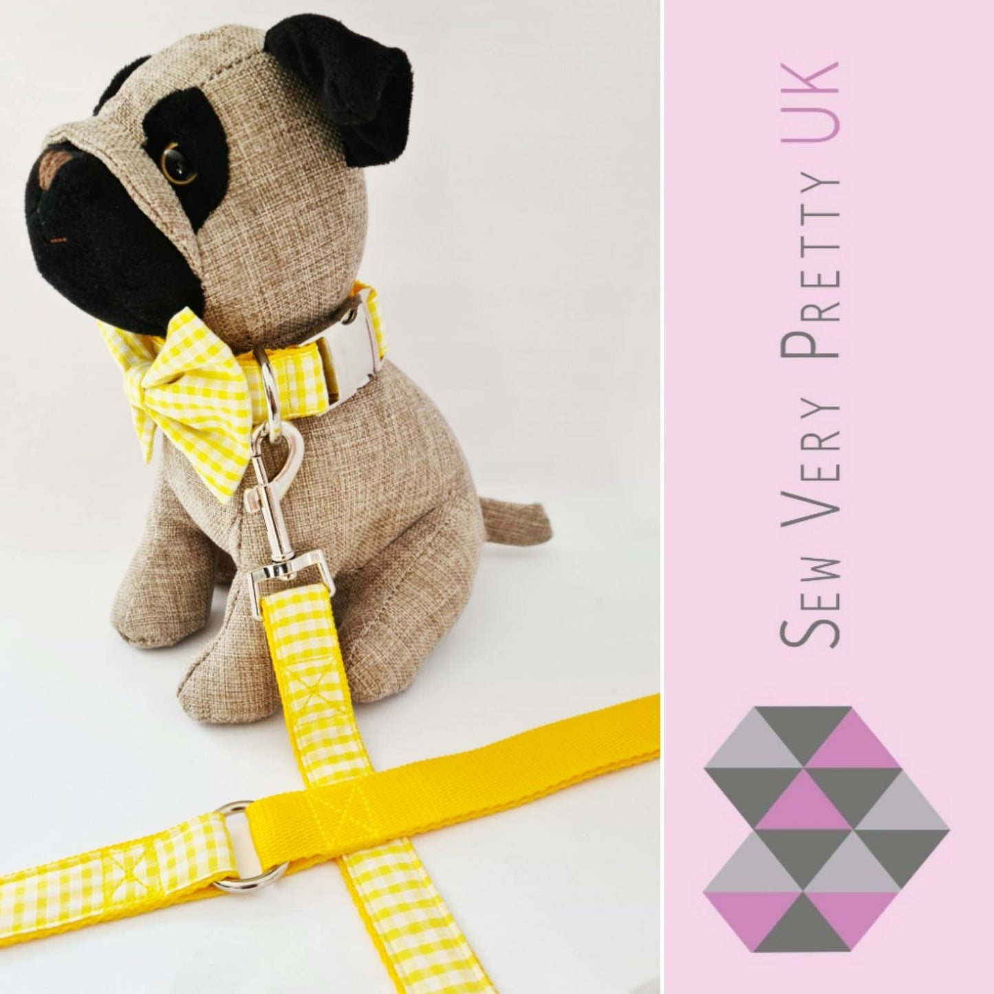 Yellow gingham collar, lead and bow set