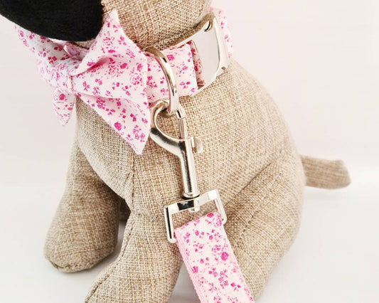 Pink floral collar, lead and bow set
