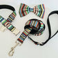 Green stripe collar, lead and bow set