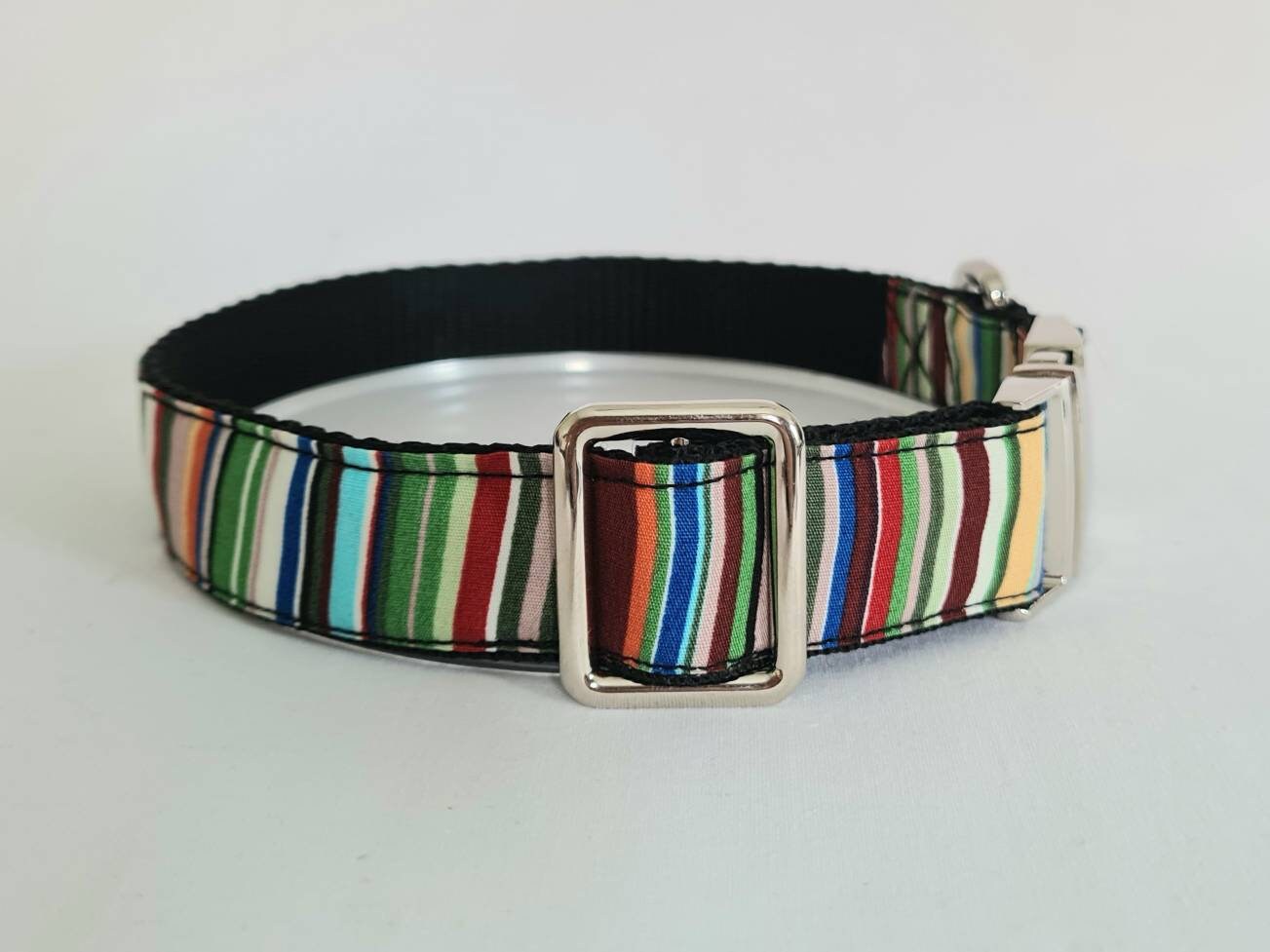 Green stripe dog collar