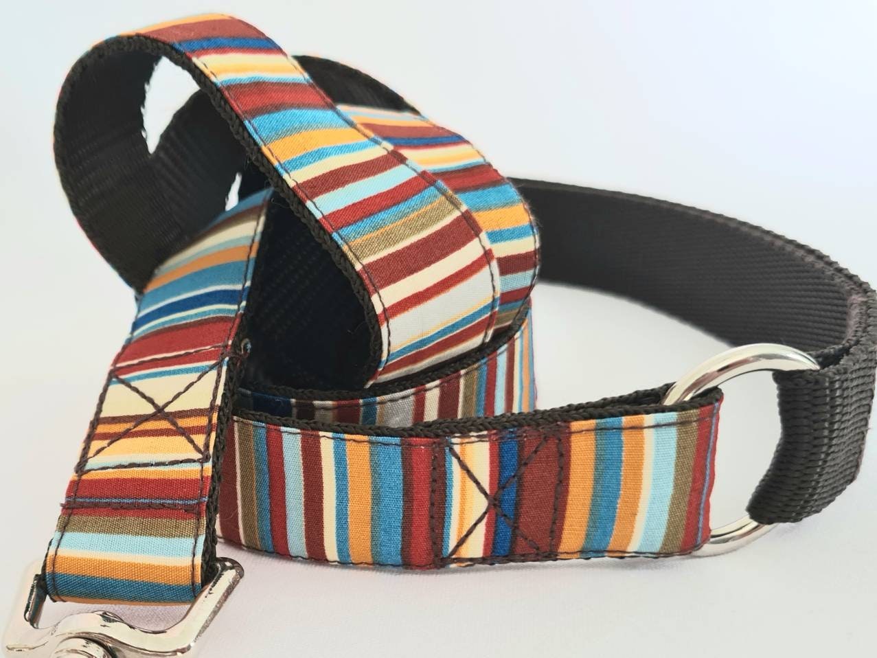 Blue stripe collar, lead and bow set