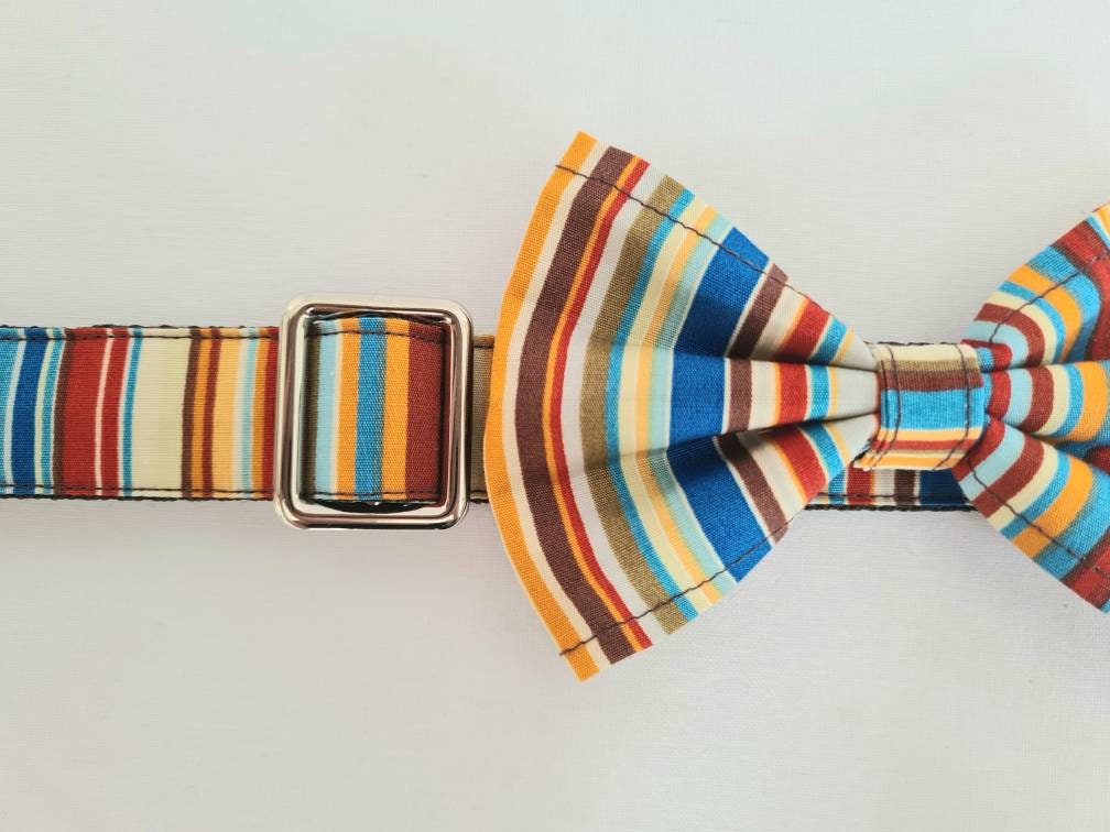 Blue stripe bow tie