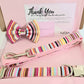 Pink stripe collar, lead and bow set