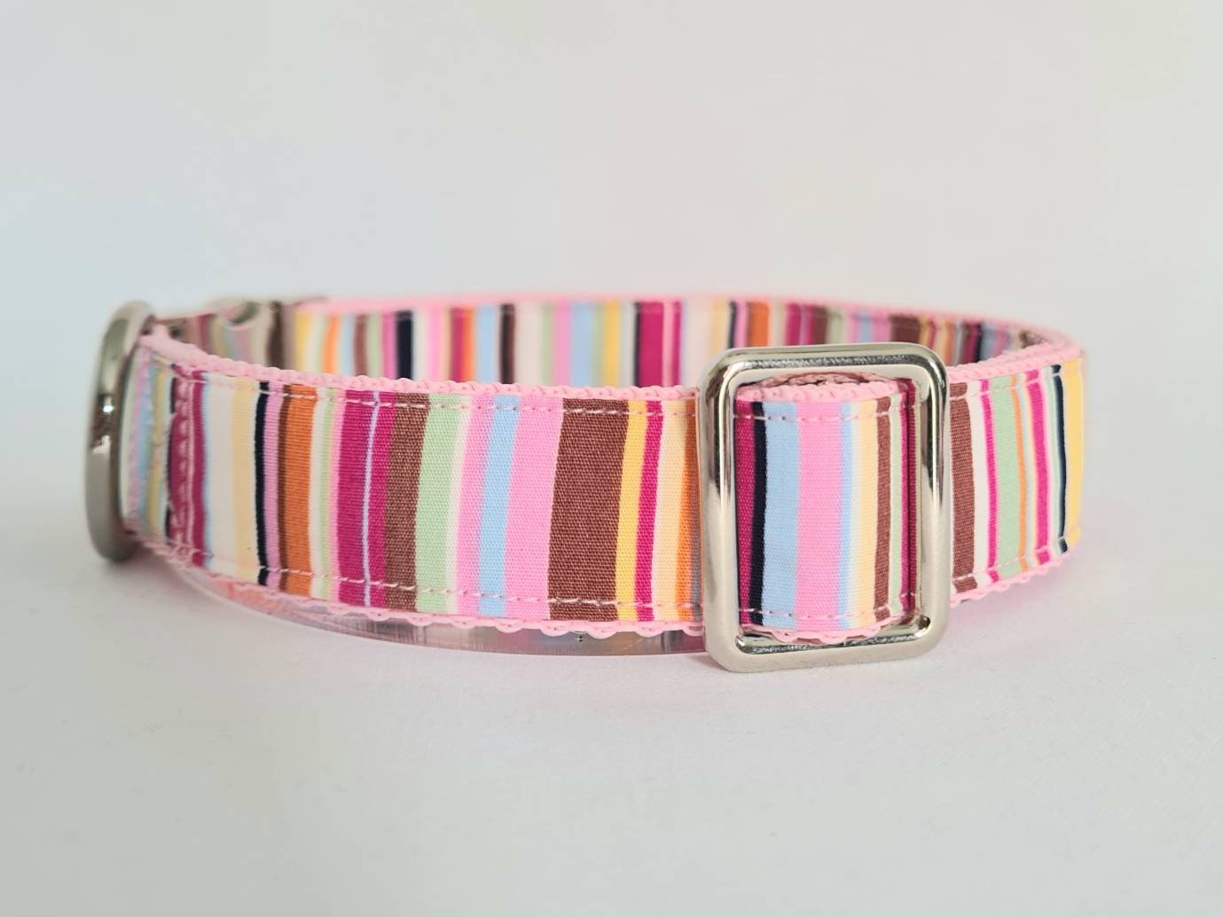 Pink stripe dog collar