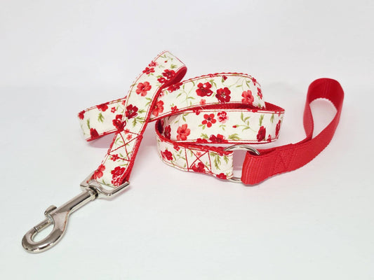 Red floral dog lead