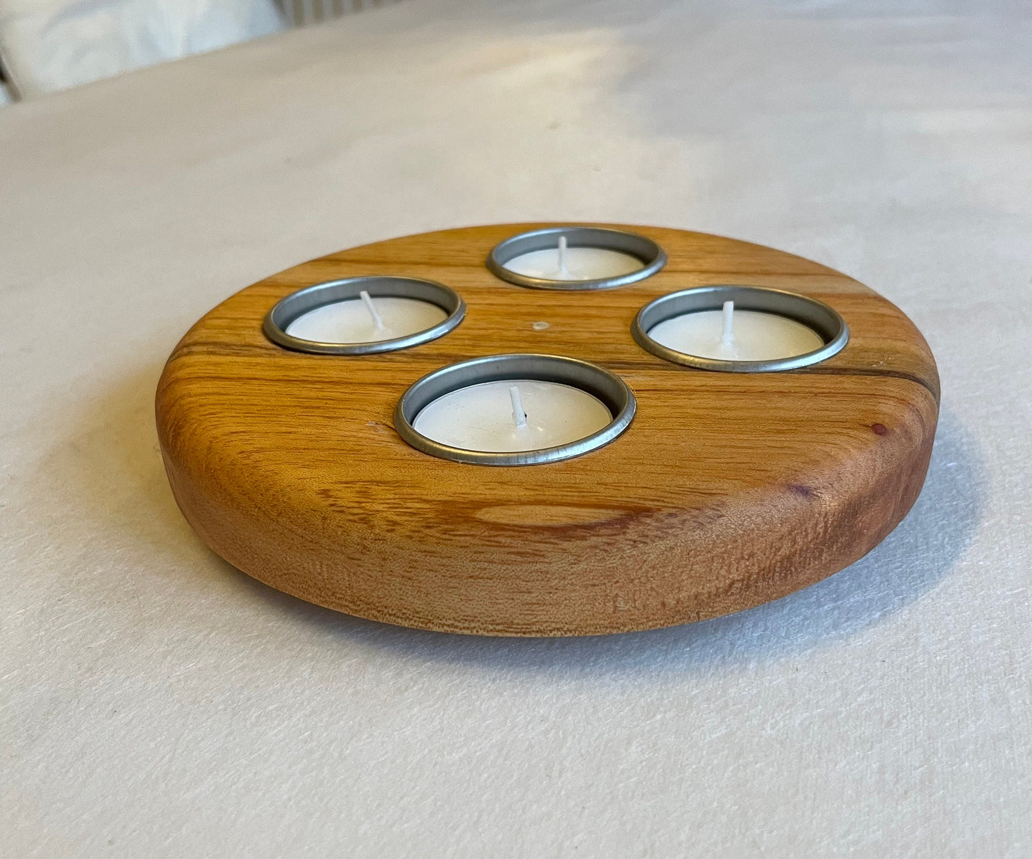 Wooden tea light holder centrepiece